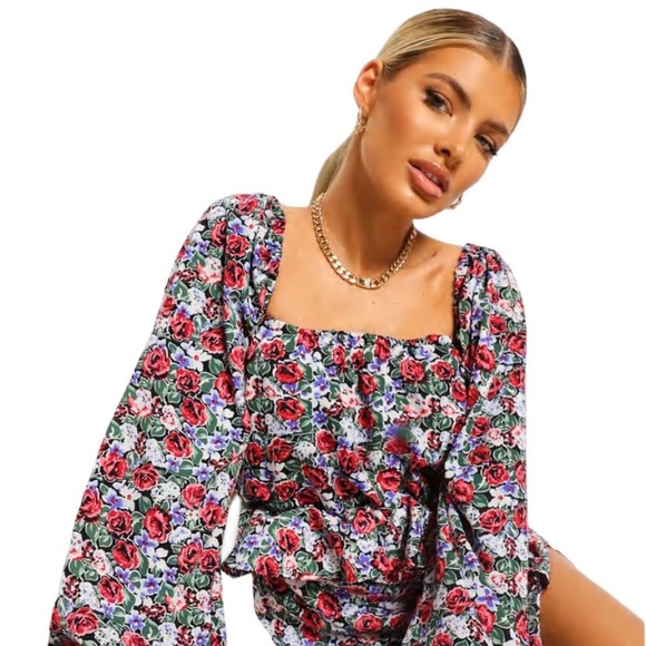 NWOT Boohoo Ruffle Waist Floral Midi Dress Size 14 - Picture 7 of 8